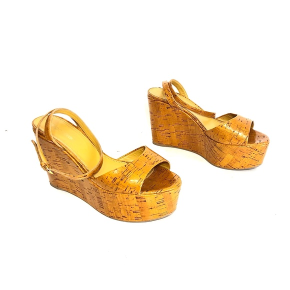 SERGIO ROSSI Camel Cork Platform Sandals w/ Ankle Strap - Picture 3 of 13
